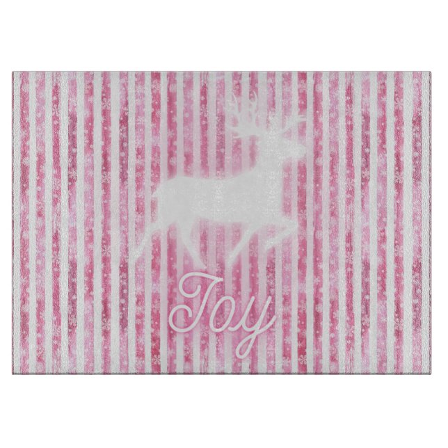 Pink & White Christmas Joy Reindeer Cutting Board (Front)