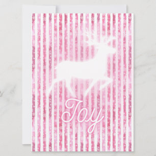 Pink & White Christmas Joy Reindeer Holiday Card
