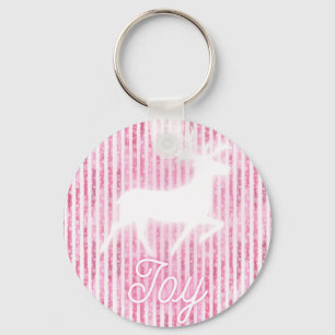 Pink & White Christmas Joy Reindeer Key Ring