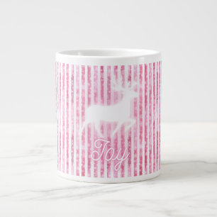 Pink & White Christmas Joy Reindeer Large Coffee Mug