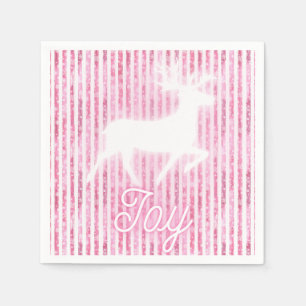 Pink & White Christmas Joy Reindeer Napkin