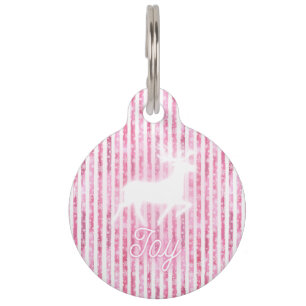 Pink & White Christmas Joy Reindeer Pet Tag