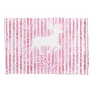 Pink & White Christmas Joy Reindeer Pillowcase
