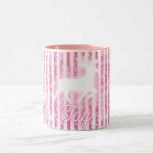 Pink & White Christmas Joy Reindeer Two-Tone Coffee Mug