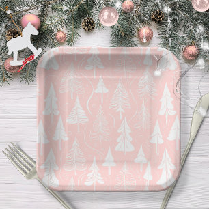 Pink White Christmas Pattern#6 ID1009 Paper Plate