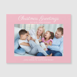 Pink White Christmas Photo Greetings Magnetic Card