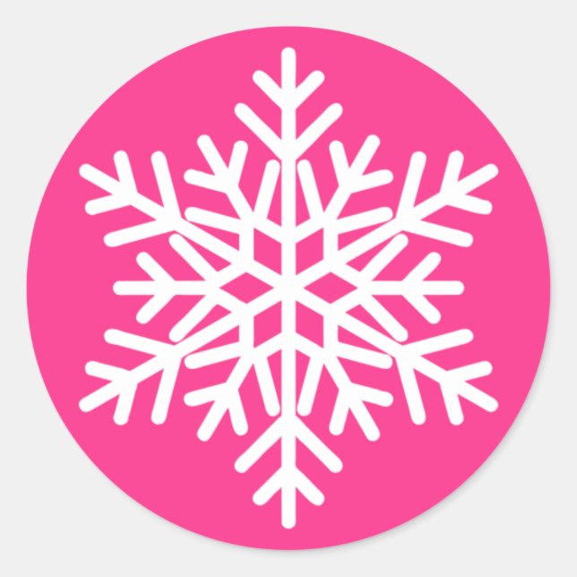 Pink White Christmas Snowflake Design Classic Round Sticker (Front)
