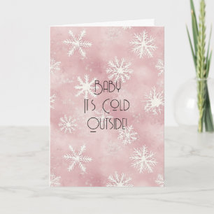Pink White Christmas Snowflakes Stripes Card