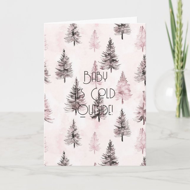 Pink White Christmas Snowflakes Stripes  Card (Front)