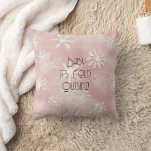 Pink White Christmas Snowflakes Stripes  Cushion