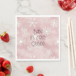 Pink White Christmas Snowflakes Stripes  Napkin