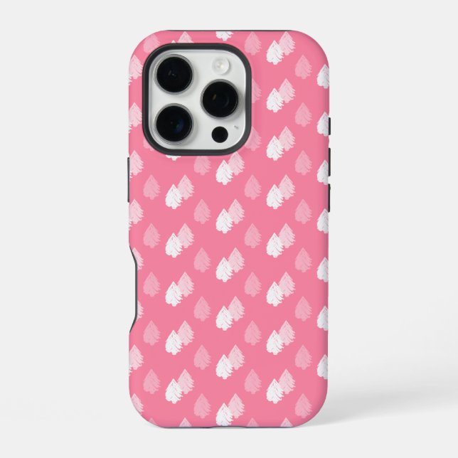 Pink White Christmas Tree Pattern iPhone Case (Back)