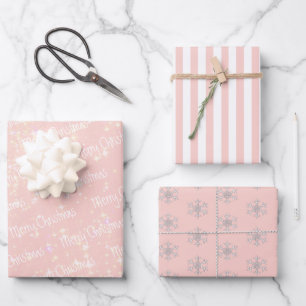 Pink White Christmas Wrapping Paper Sheet