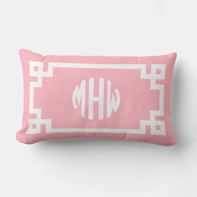 Pink White Circle Monogram Greek Key DIY BG Lumbar Cushion (Front)