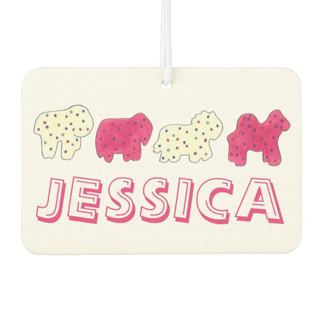 Pink White Circus Zoo Animal Cookies Crackers Car Air Freshener (Front)