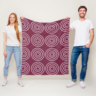 Pink White Concentric Circles Geometric Fleece Blanket