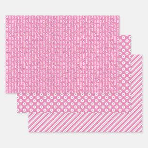 Pink & White Coordinated Geometric & "With Love" Wrapping Paper Sheet