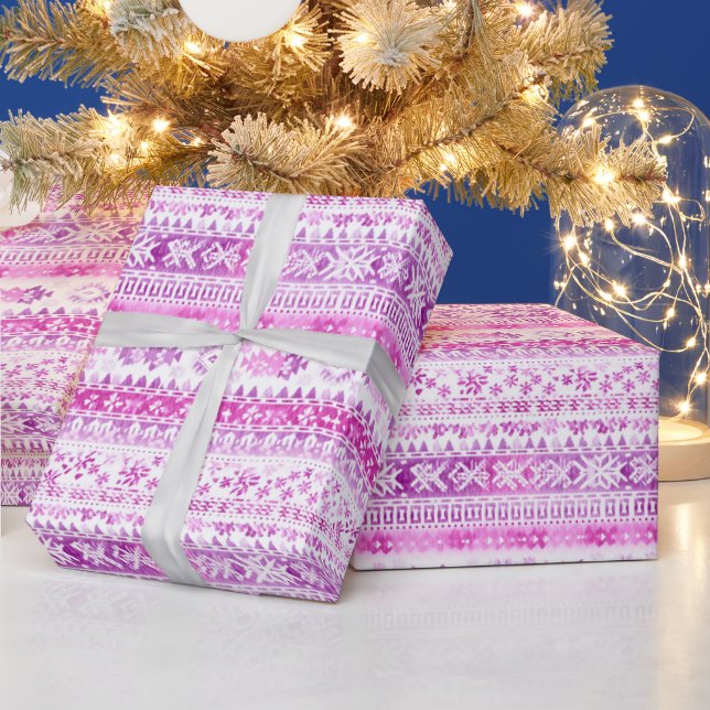 Pink White Cosy Stripes Christmas Wrapping Paper (Holidays)