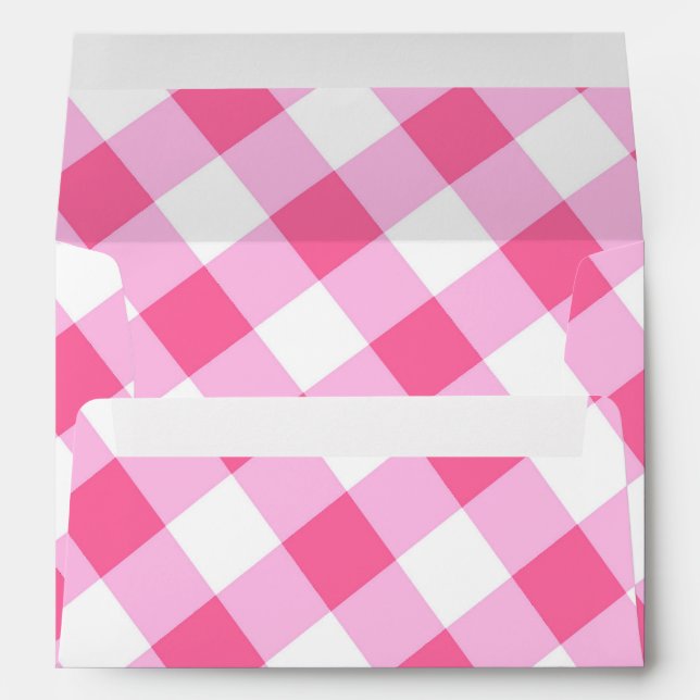 Pink & White Country Gingham Chequered Invitation Envelopes (Back (Bottom))