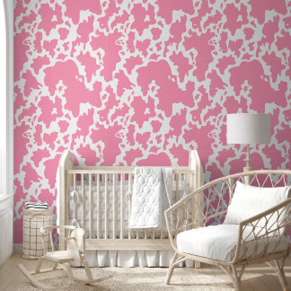 Pink & White Cow Print Pattern Wallpaper