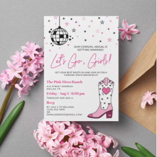 Pink White Cowgirl Disco Bachelorette Invitation