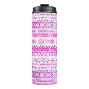 Pink White Cozy Stripes Christmas Thermal Tumbler