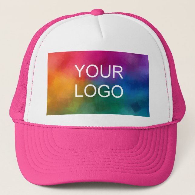 Pink White Create Your Own Upload Logo Trucker Hat (Front)