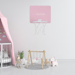 Pink white custom monogram name script mini basketball hoop<br><div class="desc">A girly pastel pink background.  Personalise and add a name. The name is written with a modern hand lettered style script with swashes. To keep the swashes only delete the sample name,  leave the spaces or emoji's in front and after the name.</div>