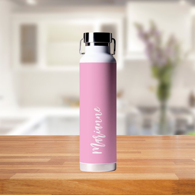 Pink white custom name script water bottle (Creator Uploaded)