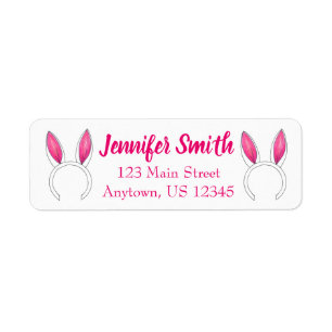 Pink White Cute Easter Bunny Rabbit Ears Animal Return Address Label