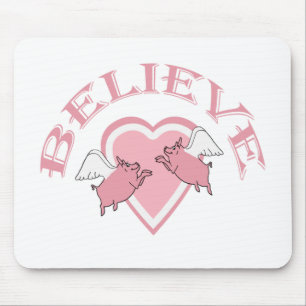 Pink White Cute Flying Pigs Believe Mouse Pad