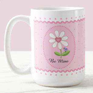 Pink White Daisies Be Mine Valentine Coffee Mug
