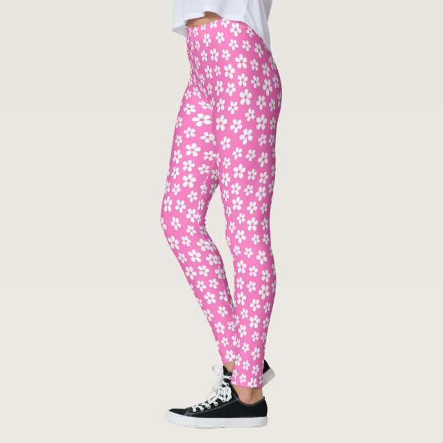 Pink White Daisies Floral | Cute Valentine's Day  Leggings (Left)