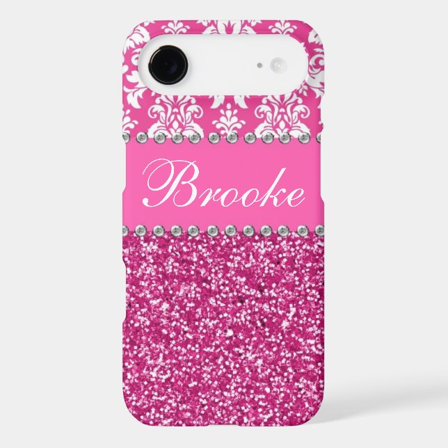 Pink & White Damask & Glitter Rhinestone Case (Back)