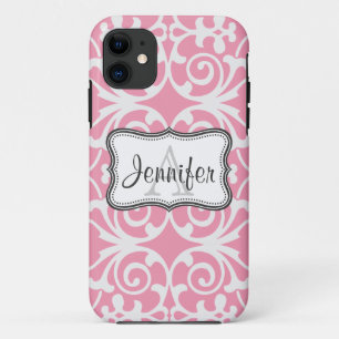 Pink & White Damask Monogram iPhone 5 iPhone 11 Case