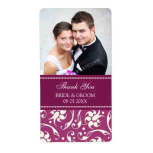 Pink White Damask Photo Wedding Labels