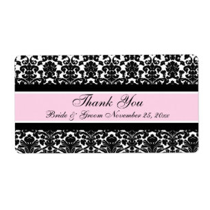 Pink White Damask Wedding Labels