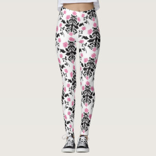 Pink/White Damask Women's Leggings