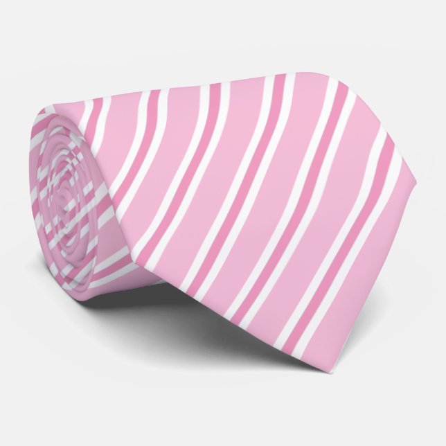 Pink & White Diagonal Striped Neck Tie (Rolled)