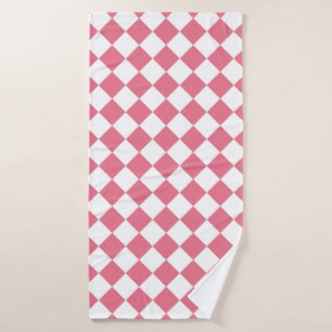 Pink White Diamond Chequered Pattern Bath Towel