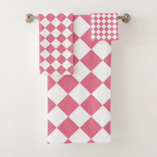 Pink White Diamond Chequered Pattern Bath Towel Set