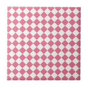 Pink White Diamond Chequered Pattern Ceramic Tile