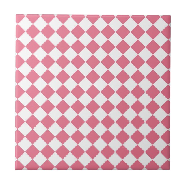 Pink White Diamond Chequered Pattern Ceramic Tile (Front)