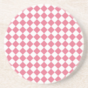 Pink White Diamond Chequered Pattern Coaster