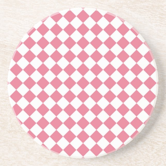 Pink White Diamond Chequered Pattern Coaster (Front)
