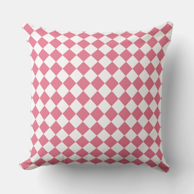 Pink White Diamond Chequered Pattern Cushion (Front)