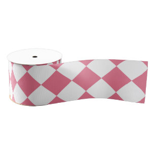 Pink White Diamond Chequered Pattern Grosgrain Ribbon