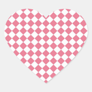 Pink White Diamond Chequered Pattern Heart Sticker