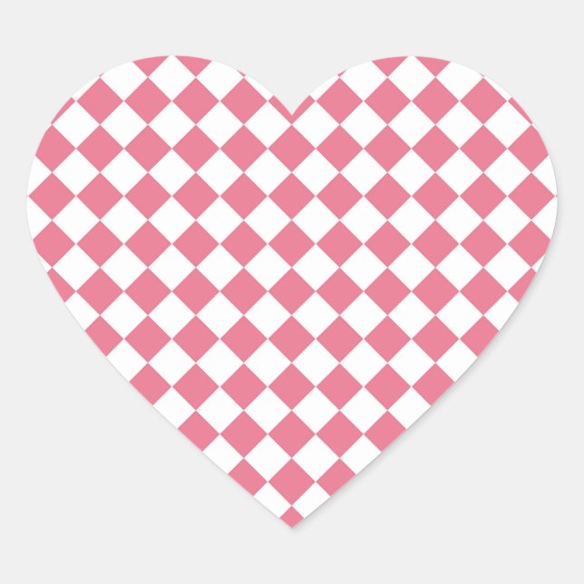 Pink White Diamond Chequered Pattern Heart Sticker (Front)