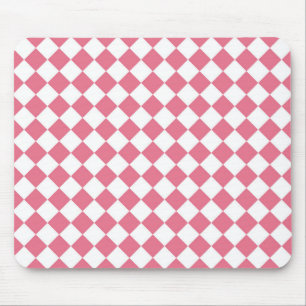 Pink White Diamond Chequered Pattern Mouse Pad